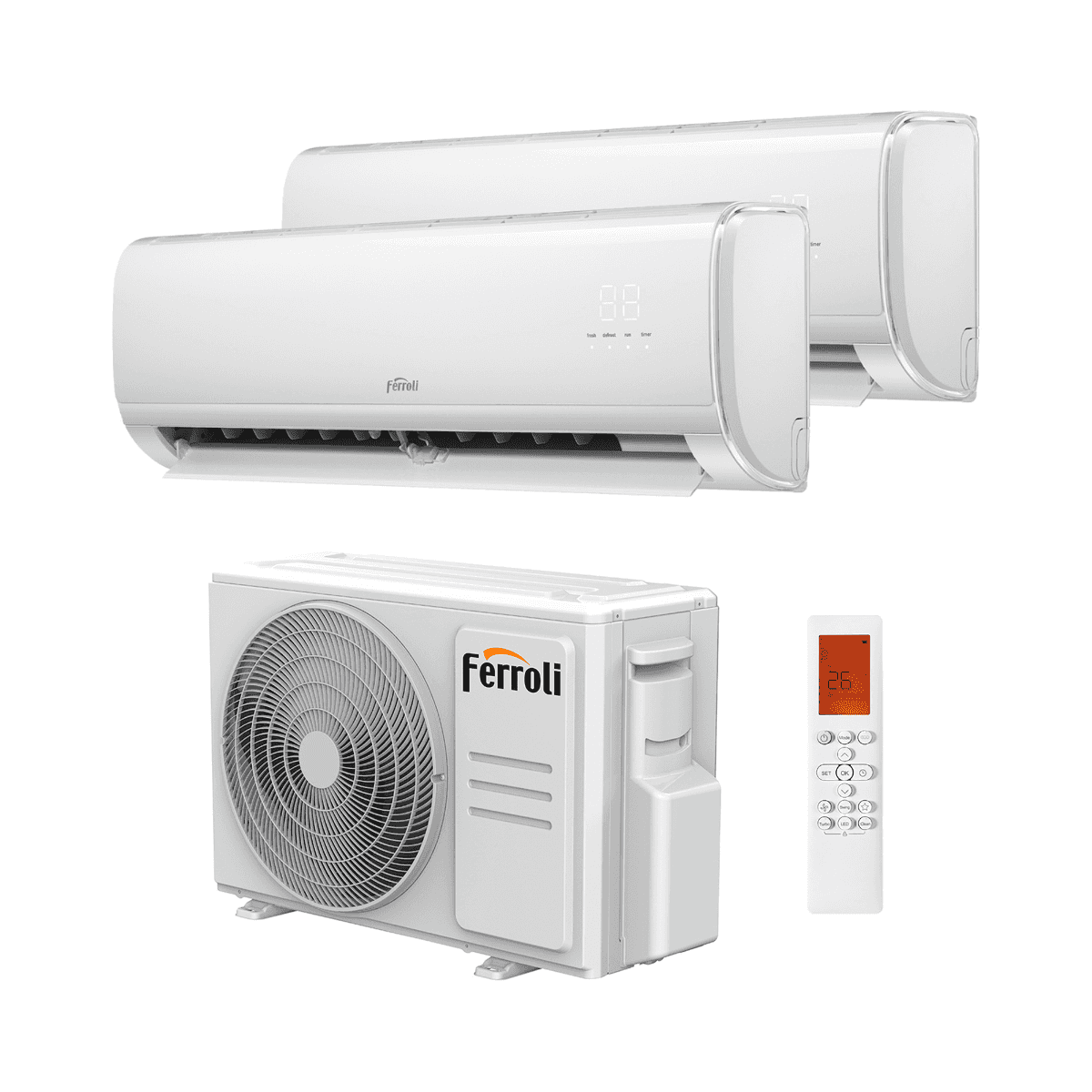 Multisplit klimaanlage 2 innengeräte mit WLAN Ferroli Giada M 9+12 2,6 kW 9000 BTU + 3,5 kW 12000 BTU mit der Referenz 4B4070189 von der Marke FERROLI