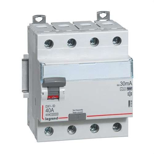 DX3 FI-Schalter 4P 40A 30mA Klasse HPI mit der Referenz 411695 von der Marke LEGRAND