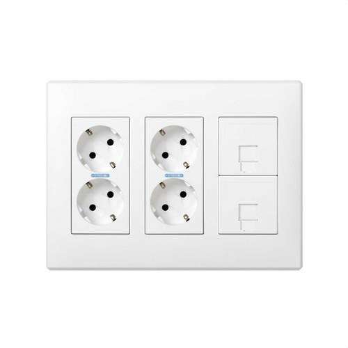Oberflächen- oder Unterputz-Wandkasten-Kit für 3 doppelte Elemente mit 2 Doppelsteckdosen und 2 Platten 1 RJ45 weiß Simon 500 Cima mit der Referenz 51000301-030 von der Marke SIMON