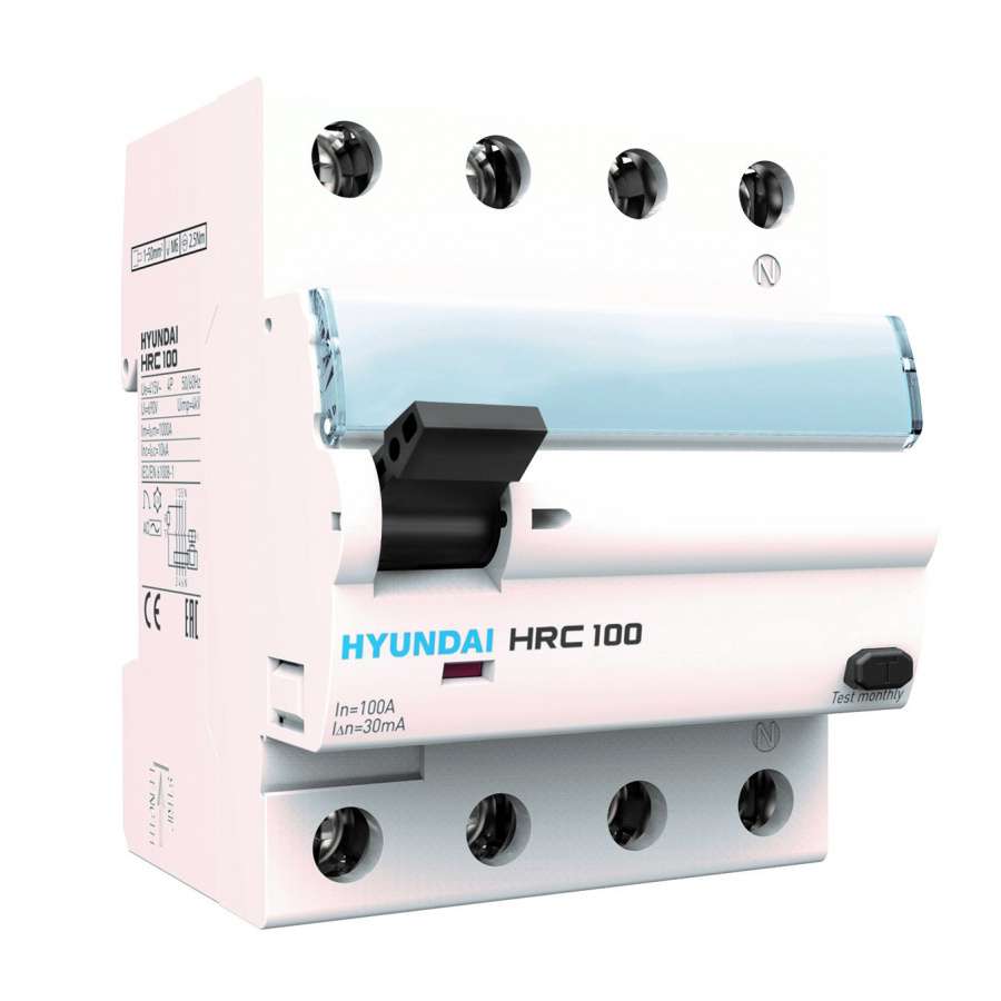 Differentialschutzschalter STD 4P 100A 300mA Klasse A mit der Referenz HRC100S-F4PG7100 von der Marke HYUNDAI