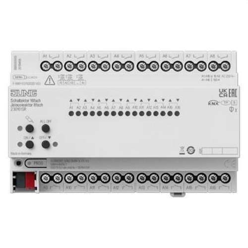 KNX Schaltaktor 16 Kanäle und KNX Jalousien 8 Kanäle Jung mit der Referenz 230161SR von der Marke JUNG