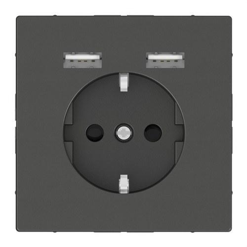 Schuko Steckdose + 2 USB Ladegeräte 2,4A Aluminium D-Life mit der Referenz MTN2366-6034 von der Marke SCHNEIDER ELECTRIC