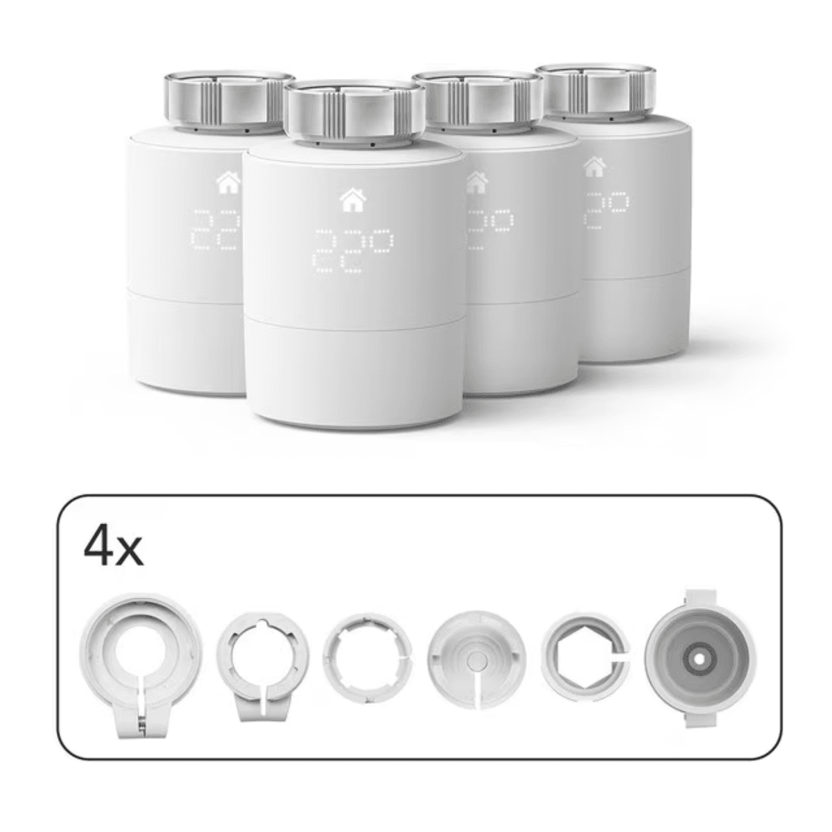 Pack mit 4 intelligenten Heizkörperthermostaten Tado V3+ mit der Referenz SRT 4 von der Marke TADO