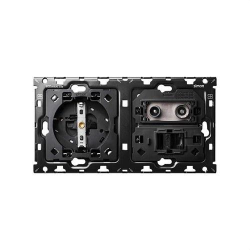 Kit Back für 2 Elemente mit 1 Schuko-Steckdose und 1 R-TV+SAT-Anschluss mit 1 RJ45 6 UTP-Anschluss Simon 100 mit der Referenz 10010208-039 von der Marke SIMON