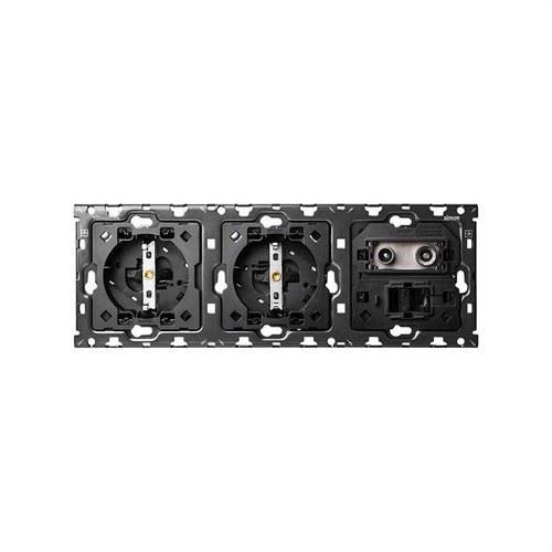 Kit-Rückseite für 3 Elemente mit 2 Schuko-Steckdosen und 1 R-TV+SAT-Anschluss mit 1 RJ45-Anschluss Simon 100 mit der Referenz 10010303-039 von der Marke SIMON