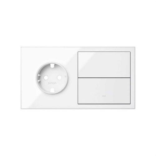 Front horizontal kit for 2 elements with 1 Schuko socket base and 1 individual key glossy white Simon 100 with reference 10020203-130 from the brand SIMON